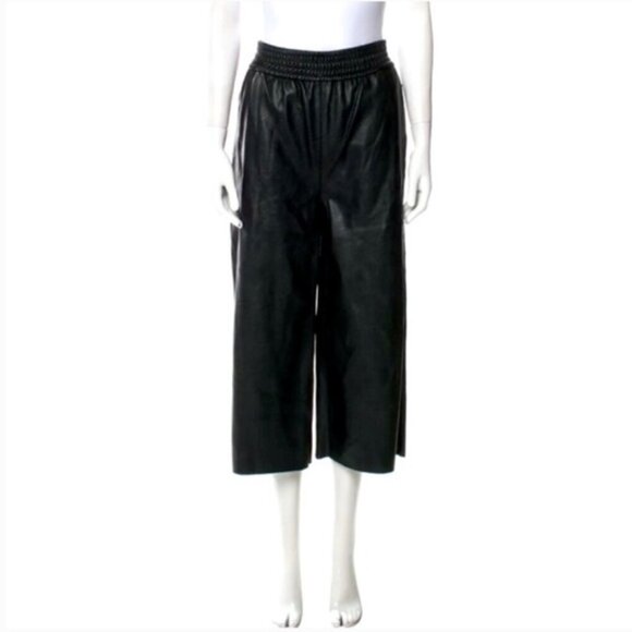 Stella McCartney Black Faux Leather Cropped Culottes Pants - S - Picture 1 of 13